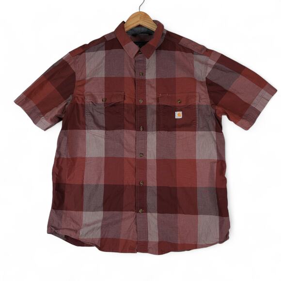 Carhartt Shirt Mens XL Relaxed Fit Short Sleeve Button Up Plaid Rugged Flex - Picture 1 of 9